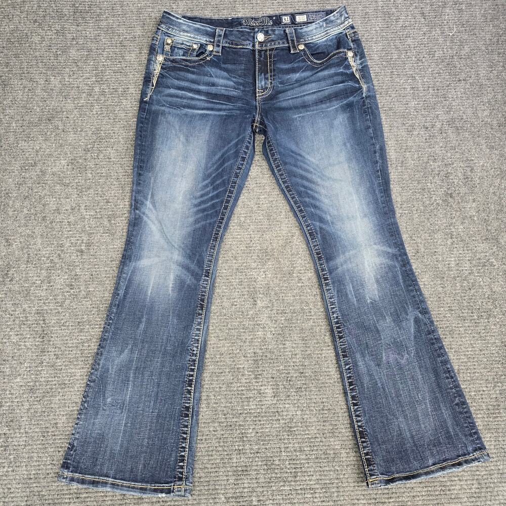 Miss Me Jeans Womens 31x31 Mid Rise Easy Boot Blue Embroidered Rhinestone